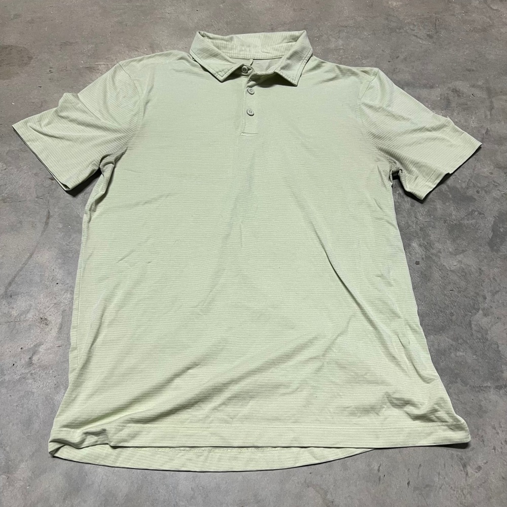 Lululemon Mens Metal Vent Tech Polo Shirt Beige Green Short Sleeve Size M READ D